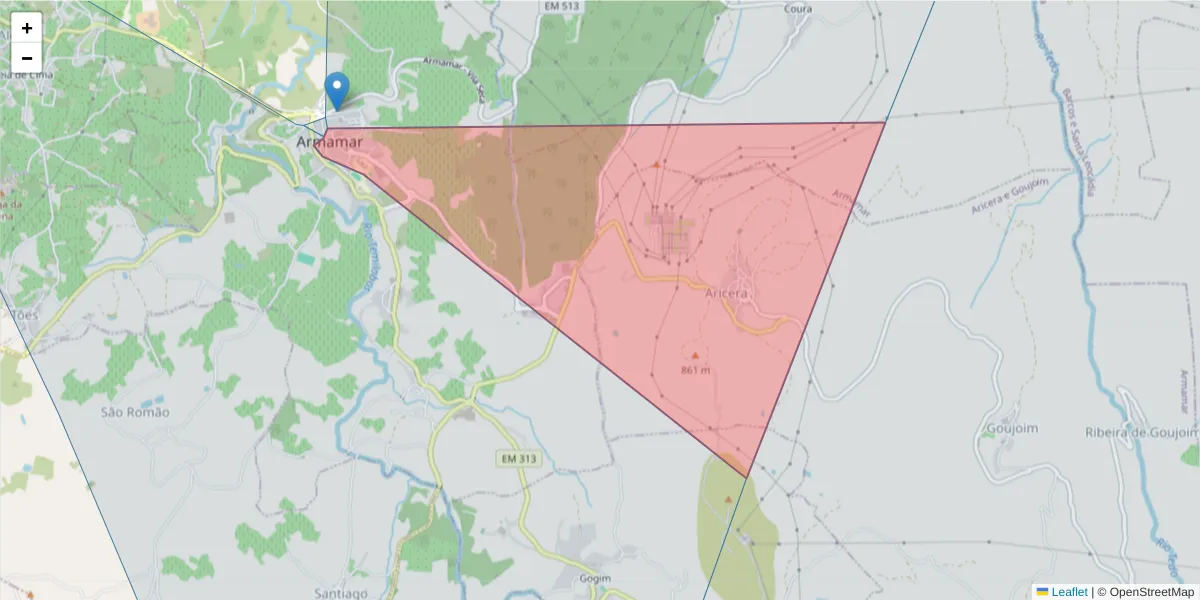 Mapa detalhado do código postal 5110-121 com limites, códigos postais vizinhos e agências dos correios