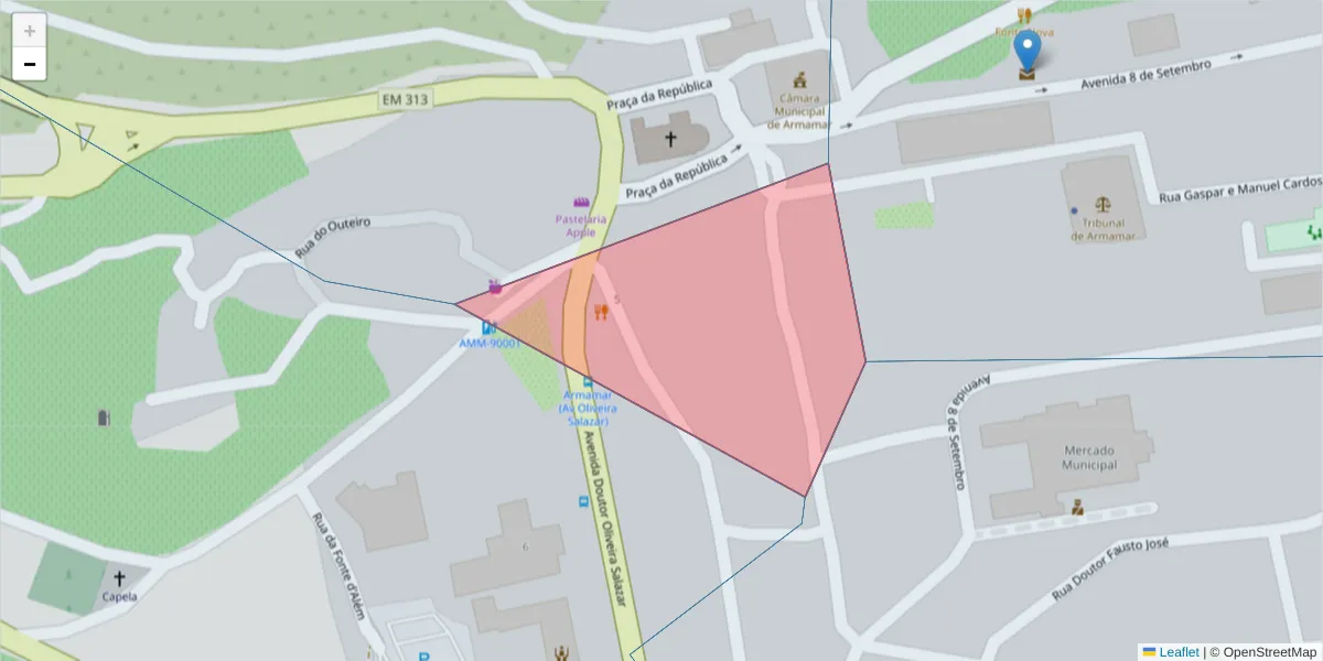 Mapa detalhado do código postal 5110-131 com limites, códigos postais vizinhos e agências dos correios