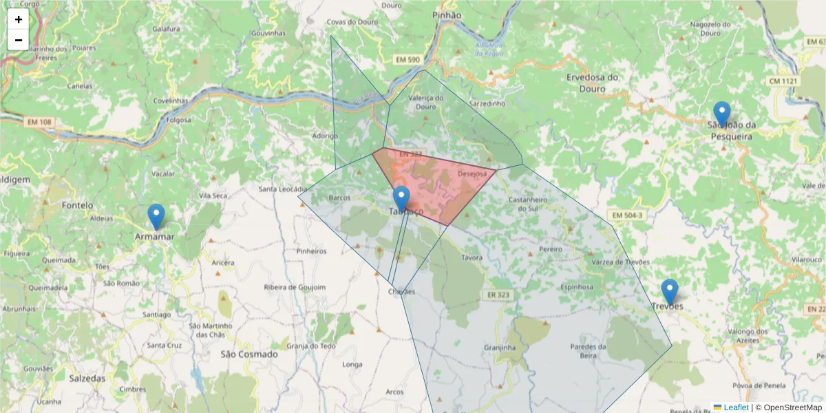 Mapa detalhado do código postal 5120-407 com limites, códigos postais vizinhos e agências dos correios