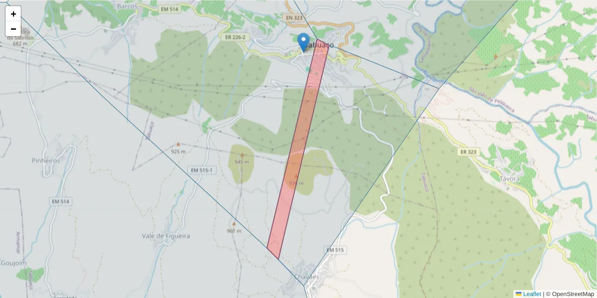 Mapa detalhado do código postal 5120-415 com limites, códigos postais vizinhos e agências dos correios