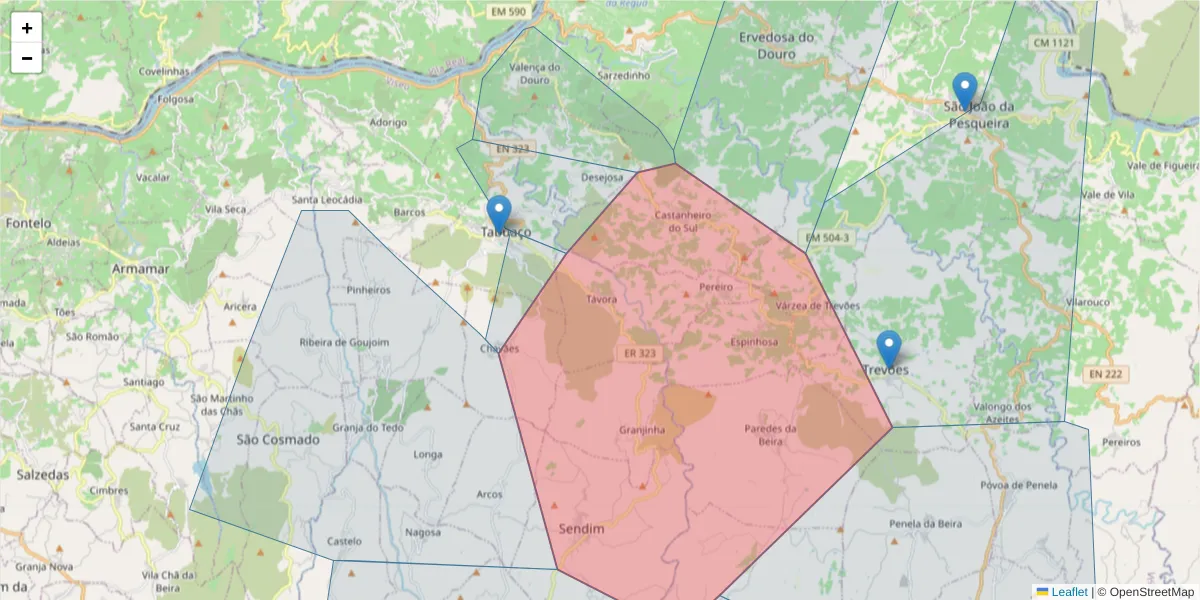 Mapa detalhado do código postal 5120-447 com limites, códigos postais vizinhos e agências dos correios