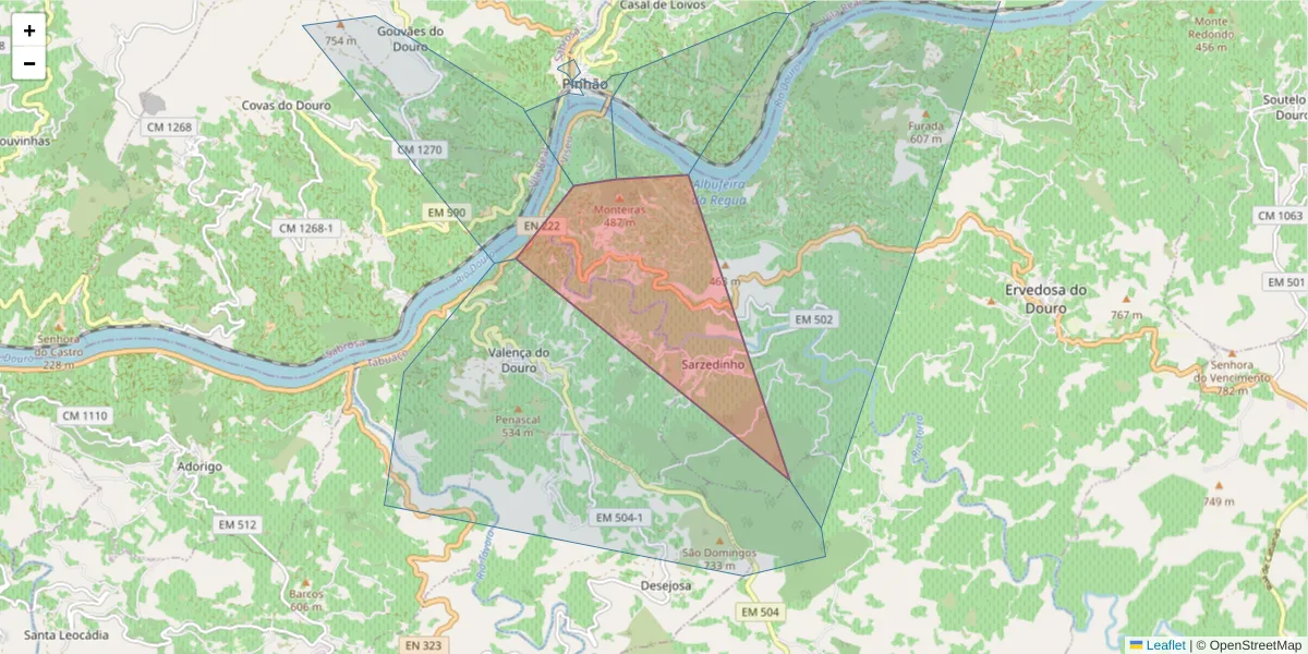 Mapa detalhado do código postal 5130-053 com limites, códigos postais vizinhos e agências dos correios