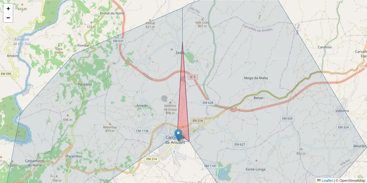 Mapa detalhado do código postal 5140-080 Carrazeda de Ansiães com limites, códigos postais vizinhos e agências dos correios