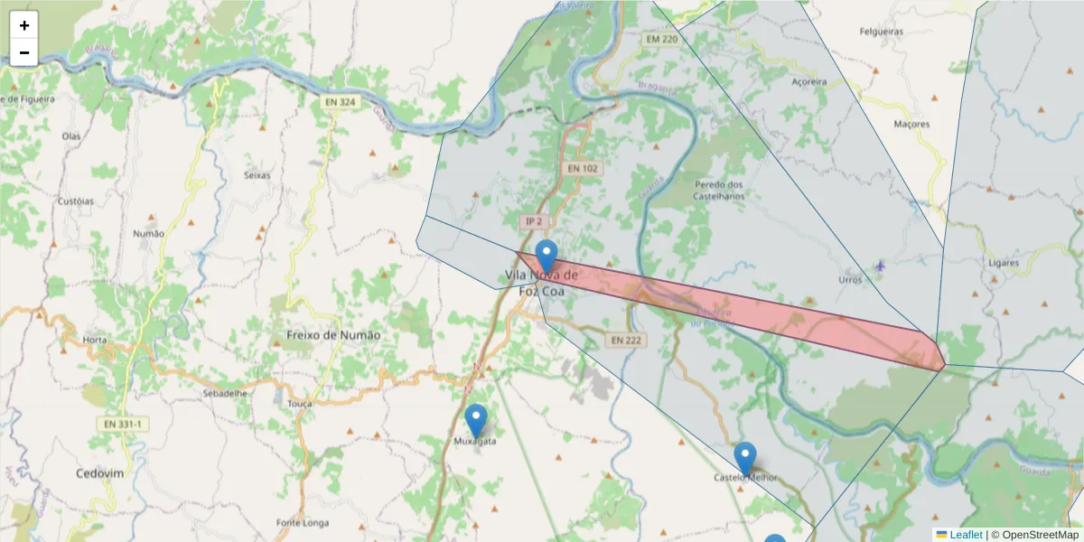 Mapa detalhado do código postal 5150-542 com limites, códigos postais vizinhos e agências dos correios