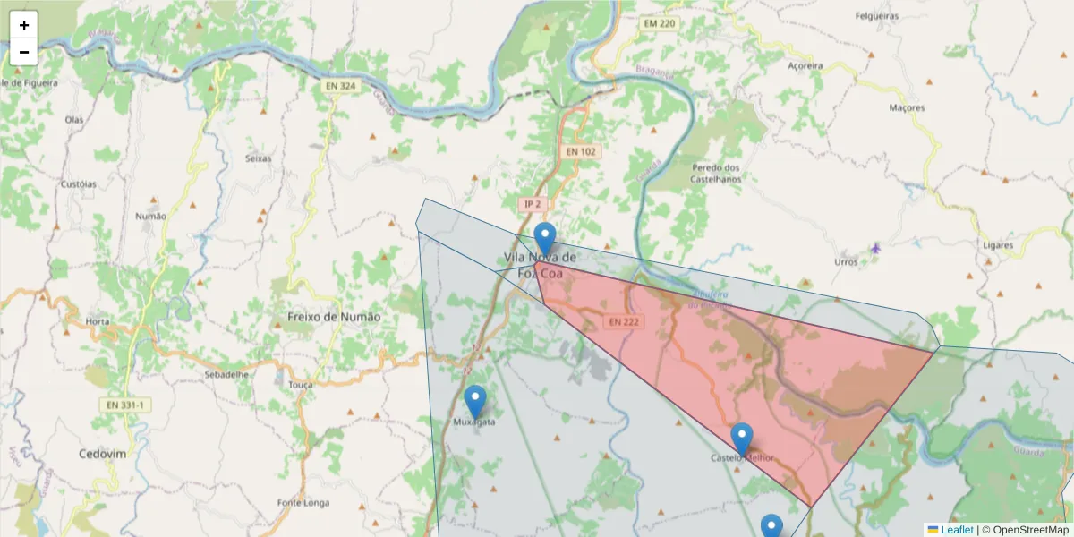 Mapa detalhado do código postal 5150-566 com limites, códigos postais vizinhos e agências dos correios