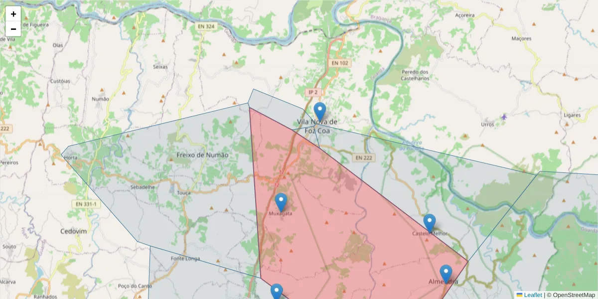 Mapa detalhado do código postal 5150-644 com limites, códigos postais vizinhos e agências dos correios