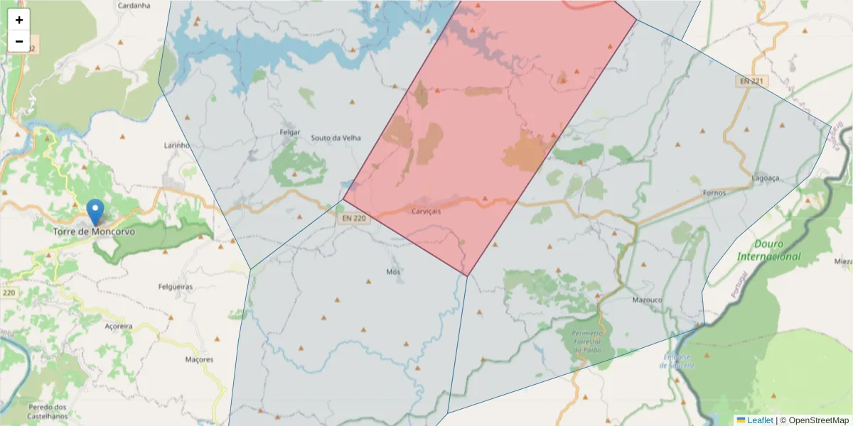 Mapa detalhado do código postal 5160-069 com limites, códigos postais vizinhos e agências dos correios