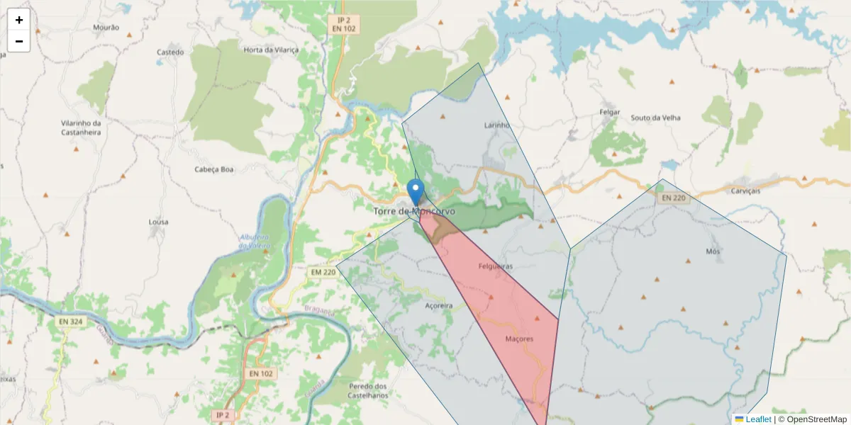 Mapa detalhado do código postal 5160-220 com limites, códigos postais vizinhos e agências dos correios