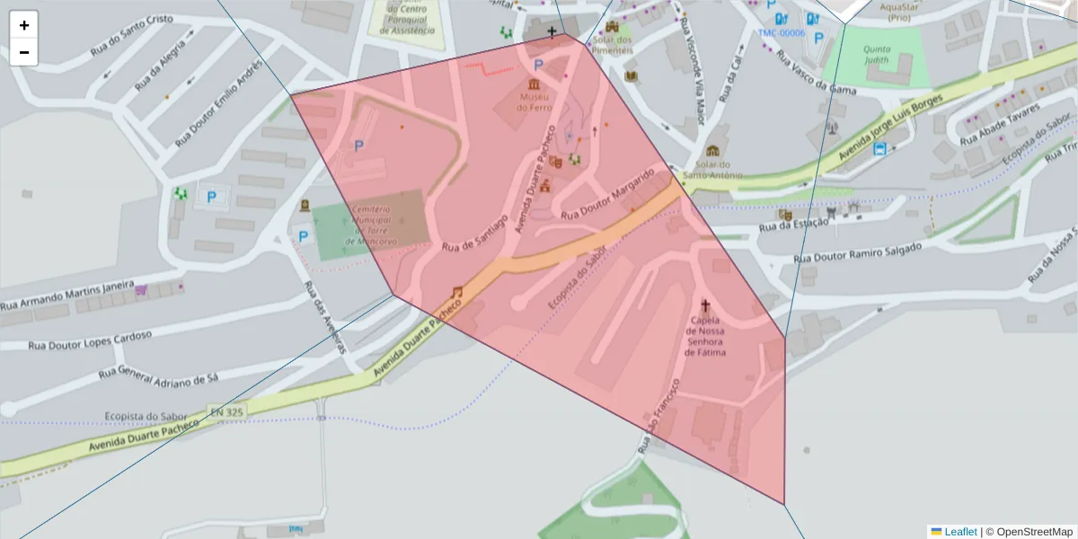 Mapa detalhado do código postal 5160-241 com limites, códigos postais vizinhos e agências dos correios