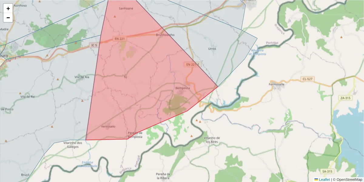 Mapa detalhado do código postal 5200-055 com limites, códigos postais vizinhos e agências dos correios
