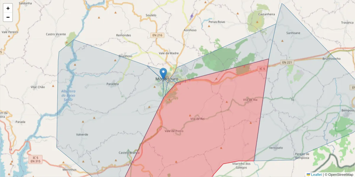 Mapa detalhado do código postal 5200-28 com limites, códigos postais vizinhos e agências dos correios