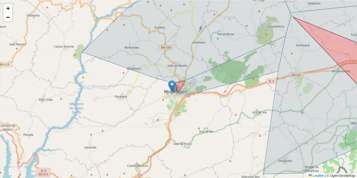 Mapa detalhado do código postal 5200 com limites, códigos postais vizinhos e agências dos correios