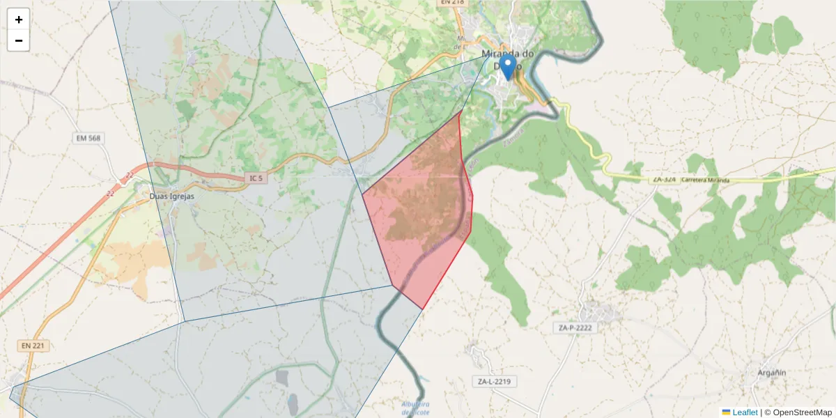 Mapa detalhado do código postal 5210-211 com limites, códigos postais vizinhos e agências dos correios
