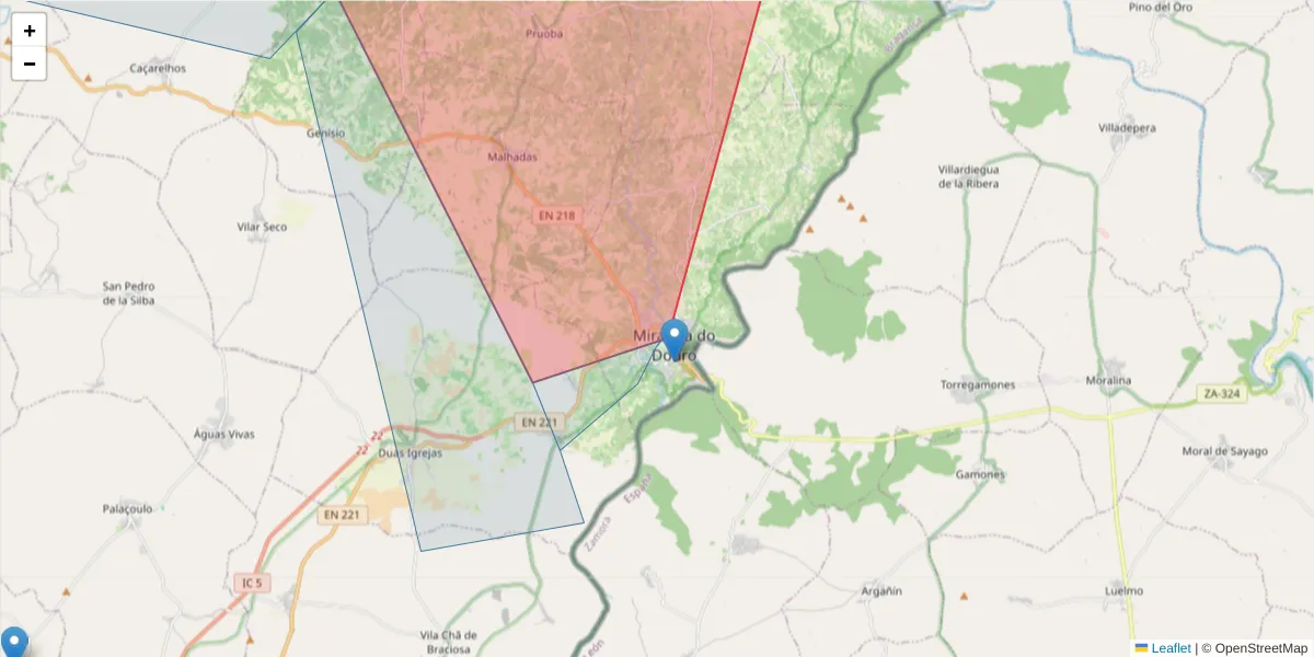 Mapa detalhado do código postal 5210-225 com limites, códigos postais vizinhos e agências dos correios