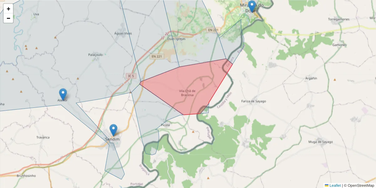 Mapa detalhado do código postal 5210-343 com limites, códigos postais vizinhos e agências dos correios