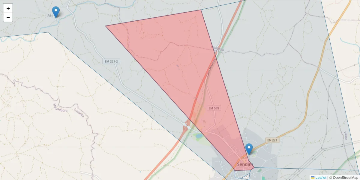 Mapa detalhado do código postal 5225-125 com limites, códigos postais vizinhos e agências dos correios