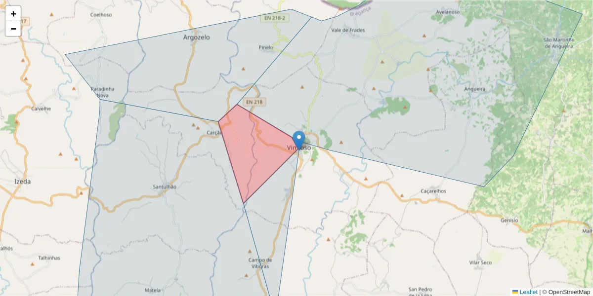 Mapa detalhado do código postal 5230-311 com limites, códigos postais vizinhos e agências dos correios