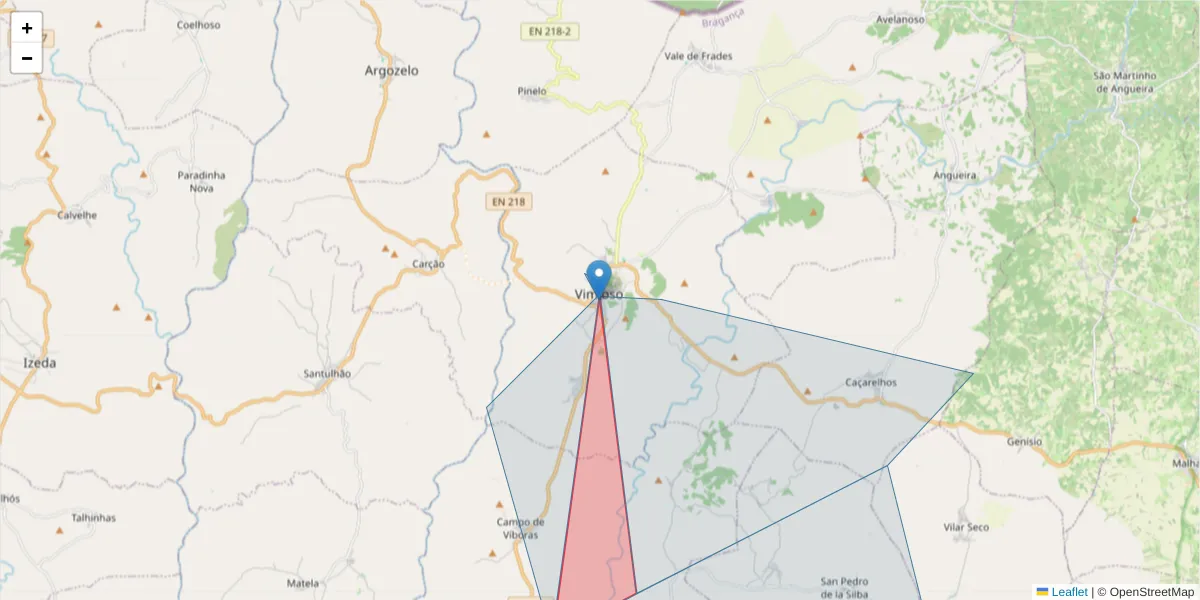 Mapa detalhado do código postal 5230-314 com limites, códigos postais vizinhos e agências dos correios
