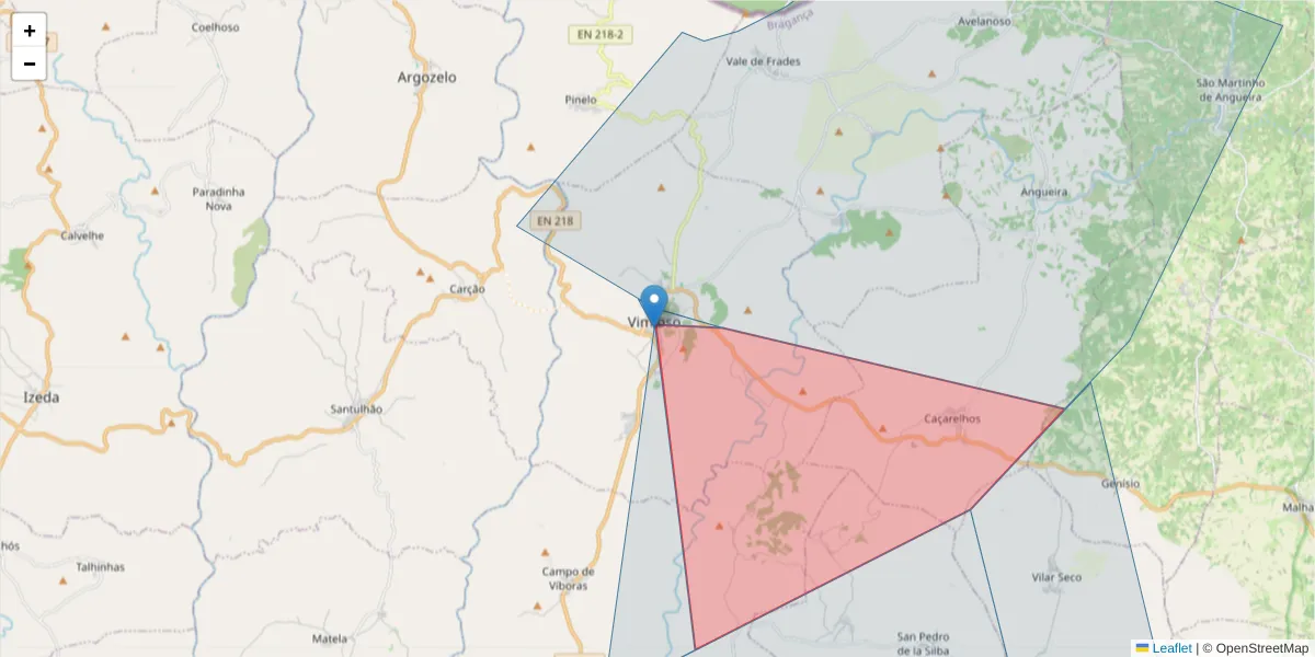 Mapa detalhado do código postal 5230-315 com limites, códigos postais vizinhos e agências dos correios