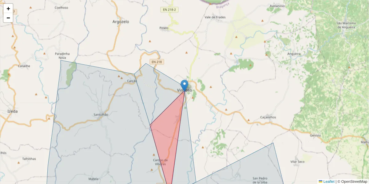 Mapa detalhado do código postal 5230-999 com limites, códigos postais vizinhos e agências dos correios