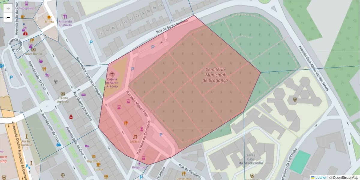 Mapa detalhado do código postal 5300-134 com limites, códigos postais vizinhos e agências dos correios