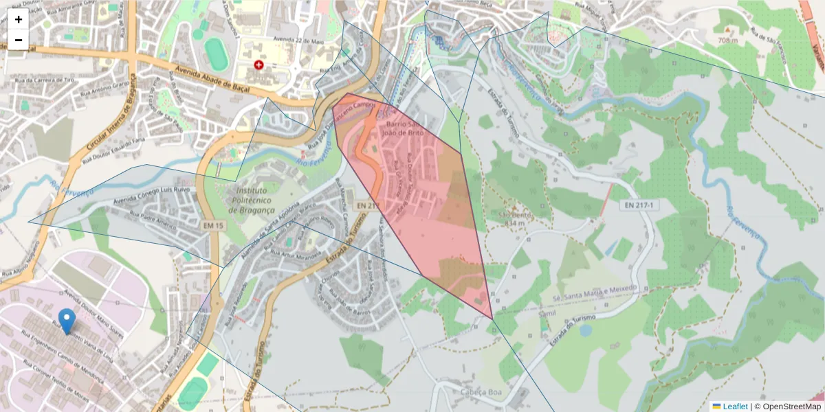Mapa detalhado do código postal 5300-189 com limites, códigos postais vizinhos e agências dos correios