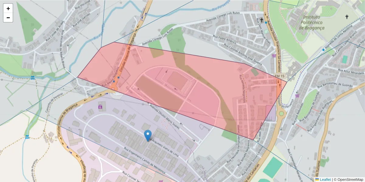 Mapa detalhado do código postal 5300-306 com limites, códigos postais vizinhos e agências dos correios