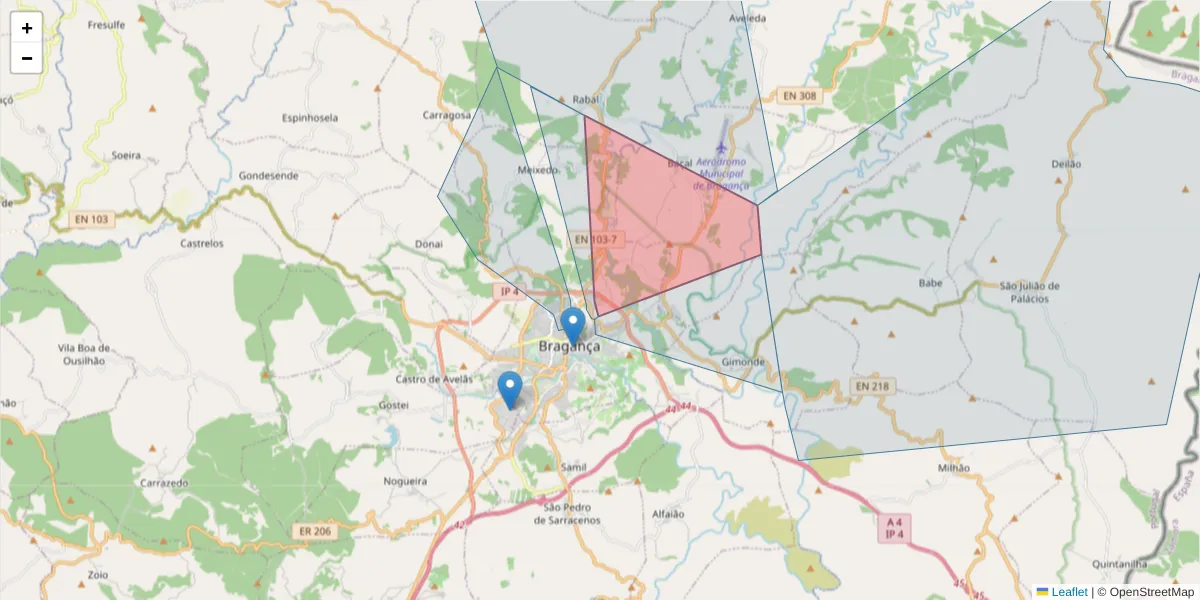 Mapa detalhado do código postal 5308-358 com limites, códigos postais vizinhos e agências dos correios