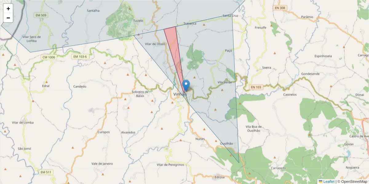 Mapa detalhado do código postal 5320-322 com limites, códigos postais vizinhos e agências dos correios
