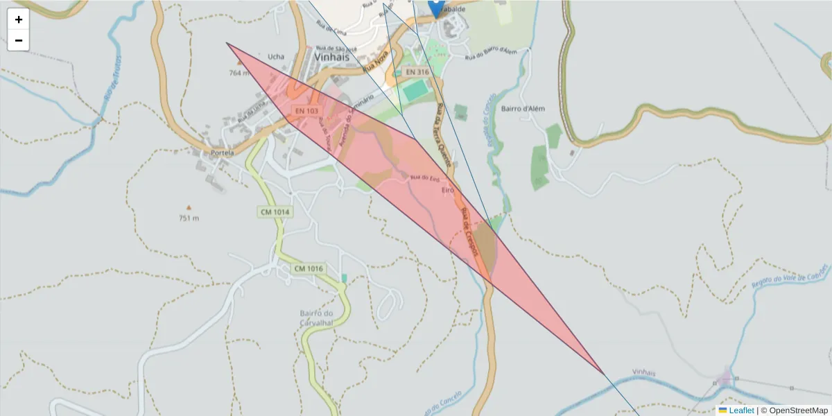 Mapa detalhado do código postal 5320-331 com limites, códigos postais vizinhos e agências dos correios