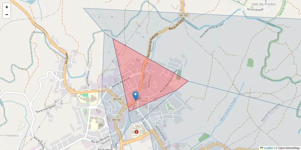 Mapa detalhado do código postal 5340-218 com limites, códigos postais vizinhos e agências dos correios