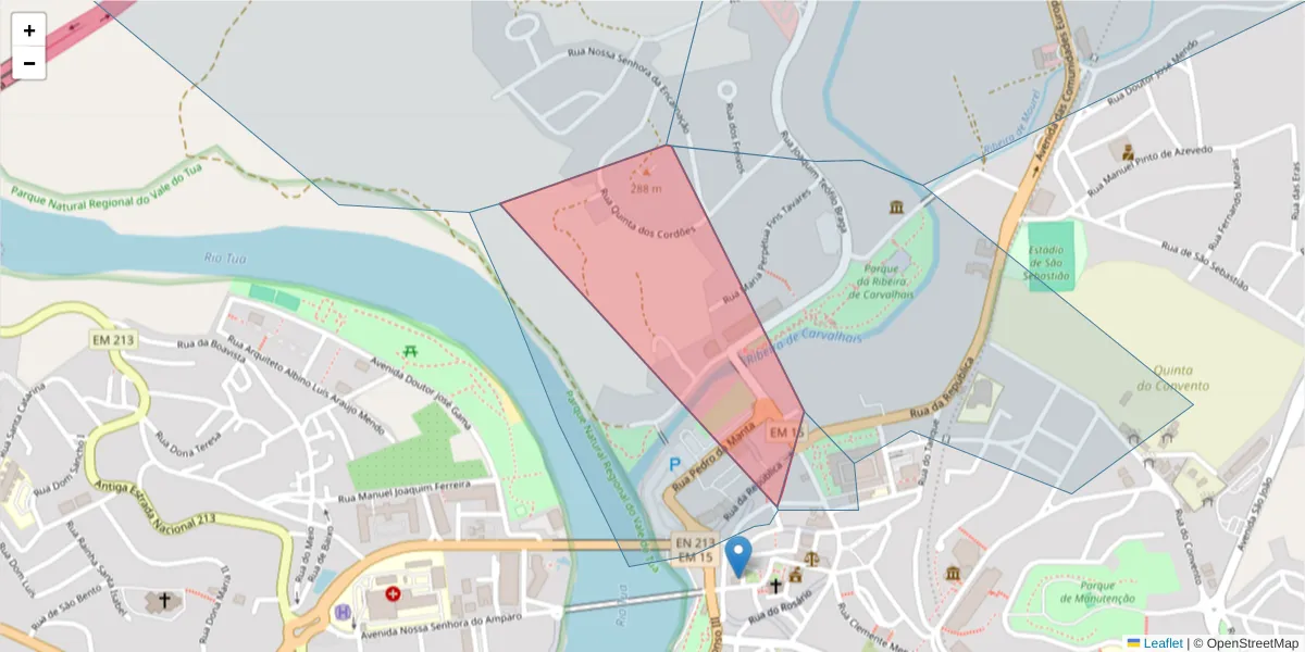Mapa detalhado do código postal 5370-017 com limites, códigos postais vizinhos e agências dos correios
