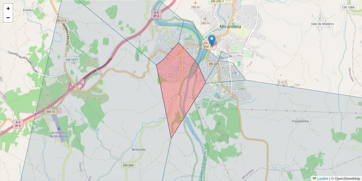 Mapa detalhado do código postal 5370-209 com limites, códigos postais vizinhos e agências dos correios