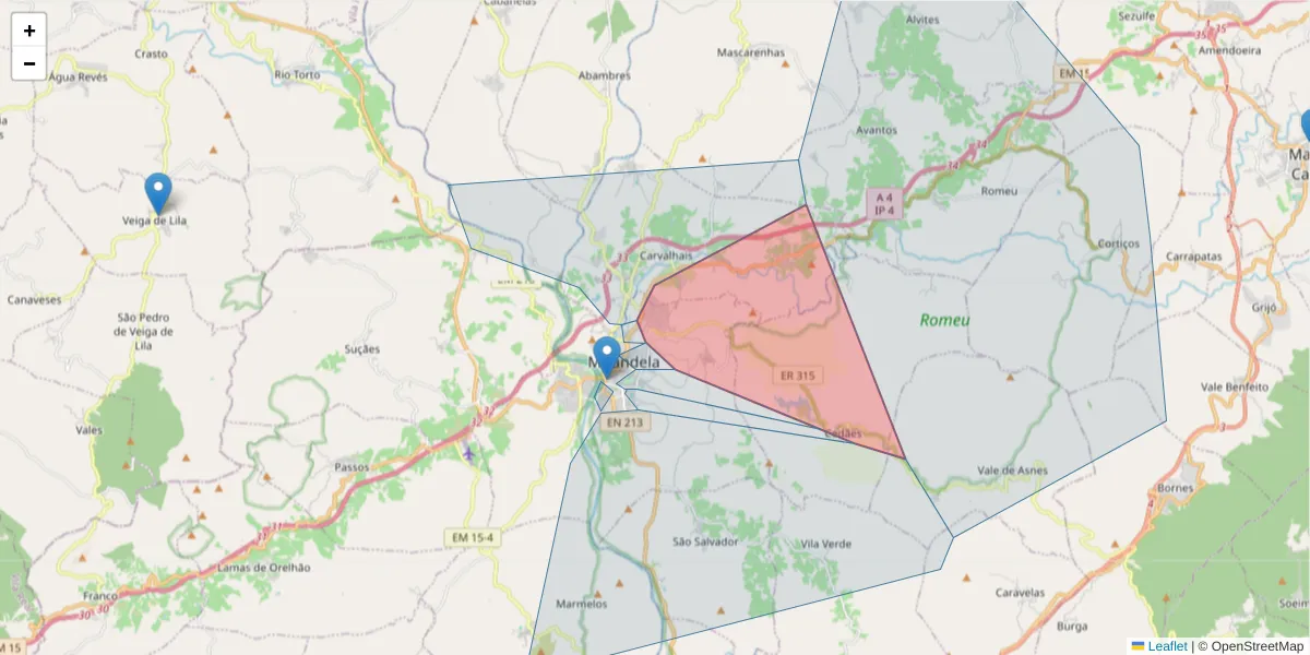 Mapa detalhado do código postal 5370-565 com limites, códigos postais vizinhos e agências dos correios