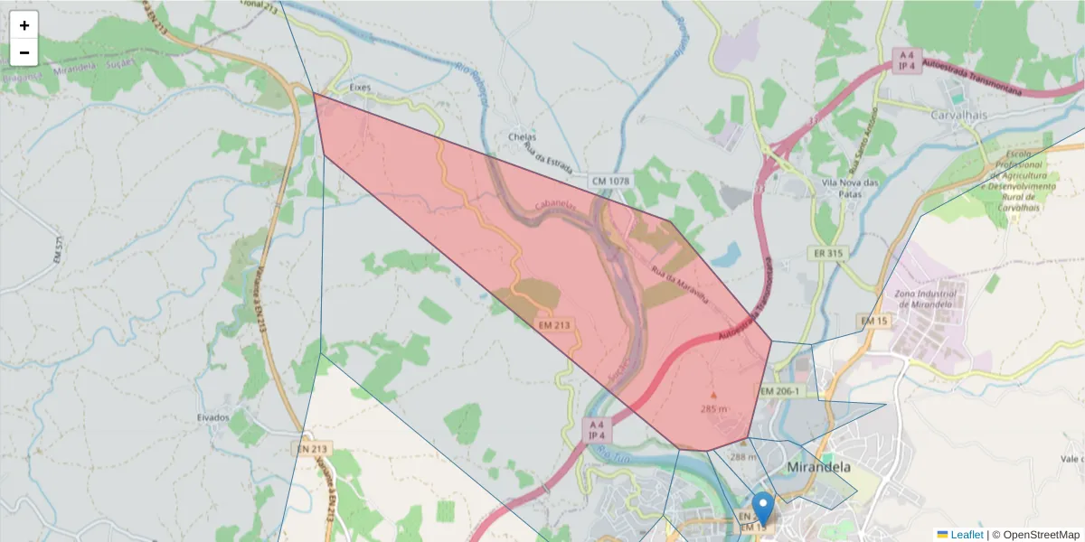 Mapa detalhado do código postal 5370-568 com limites, códigos postais vizinhos e agências dos correios