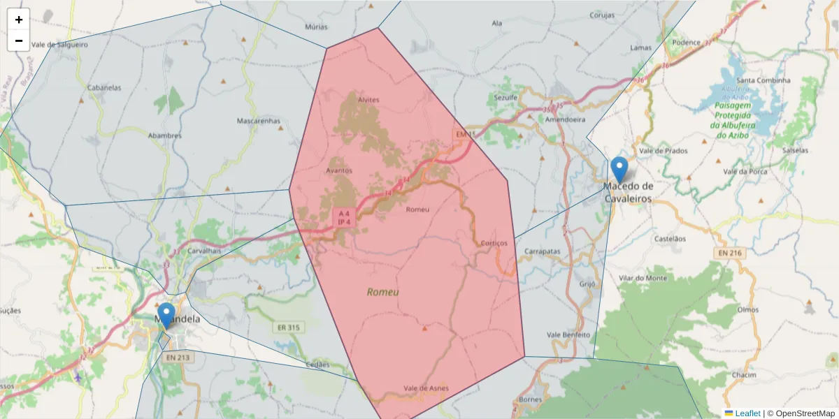 Mapa detalhado do código postal 5370 com limites, códigos postais vizinhos e agências dos correios