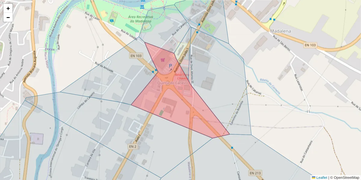 Mapa detalhado do código postal 5400-011 com limites, códigos postais vizinhos e agências dos correios