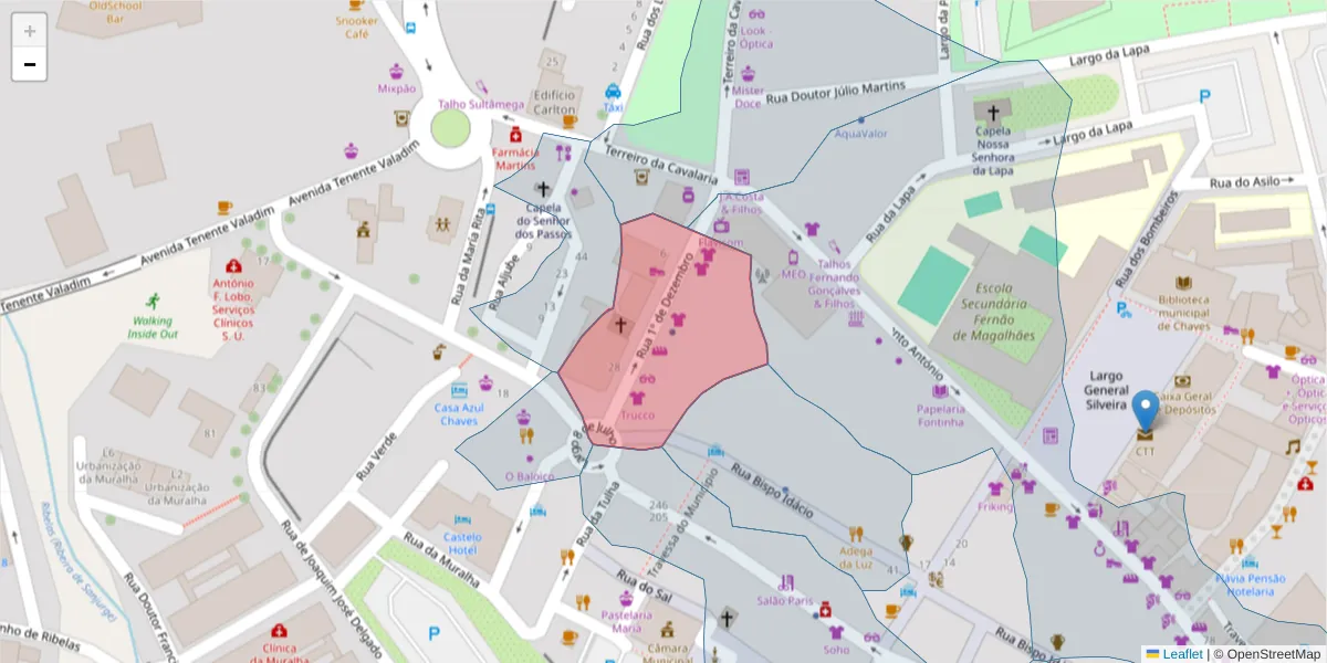 Mapa detalhado do código postal 5400-013 com limites, códigos postais vizinhos e agências dos correios