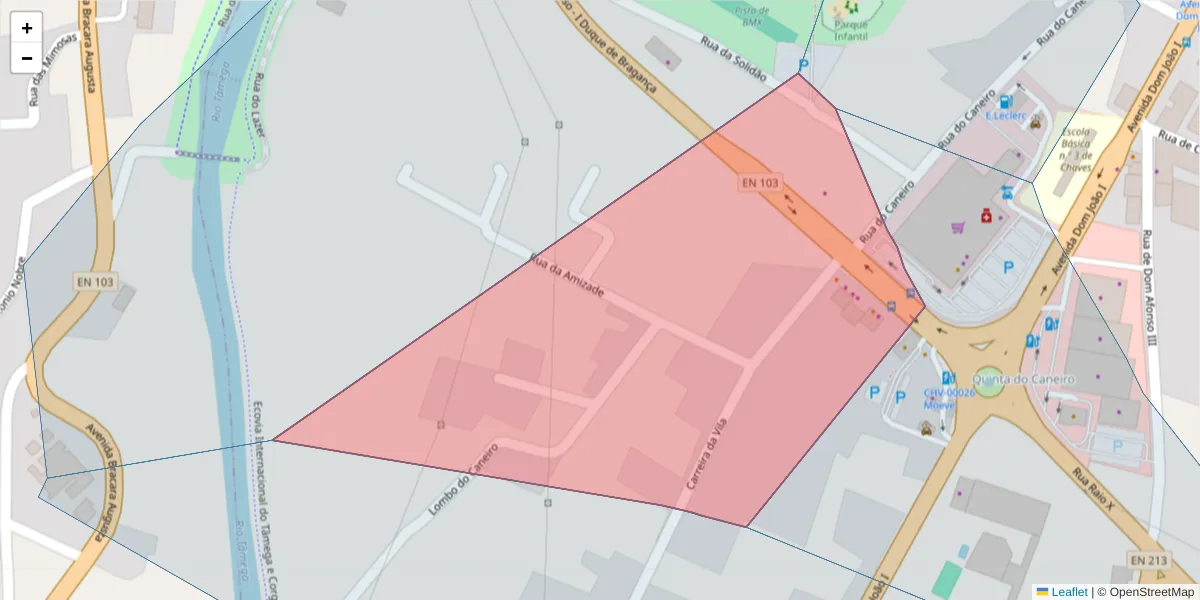 Mapa detalhado do código postal 5400-025 com limites, códigos postais vizinhos e agências dos correios