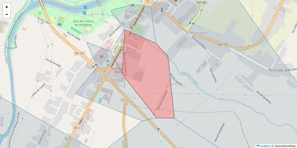Mapa detalhado do código postal 5400-027 com limites, códigos postais vizinhos e agências dos correios