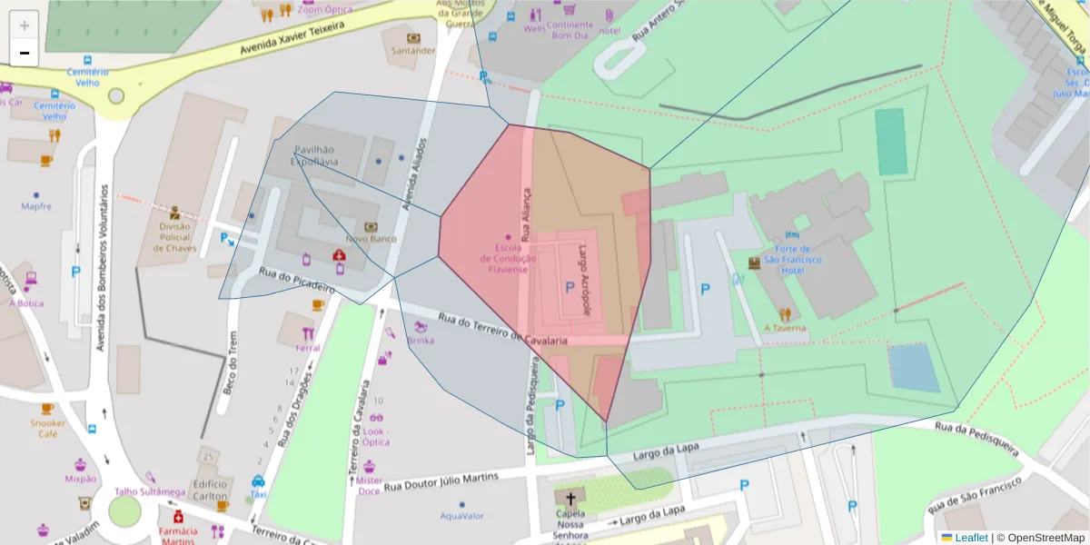 Mapa detalhado do código postal 5400-040 com limites, códigos postais vizinhos e agências dos correios