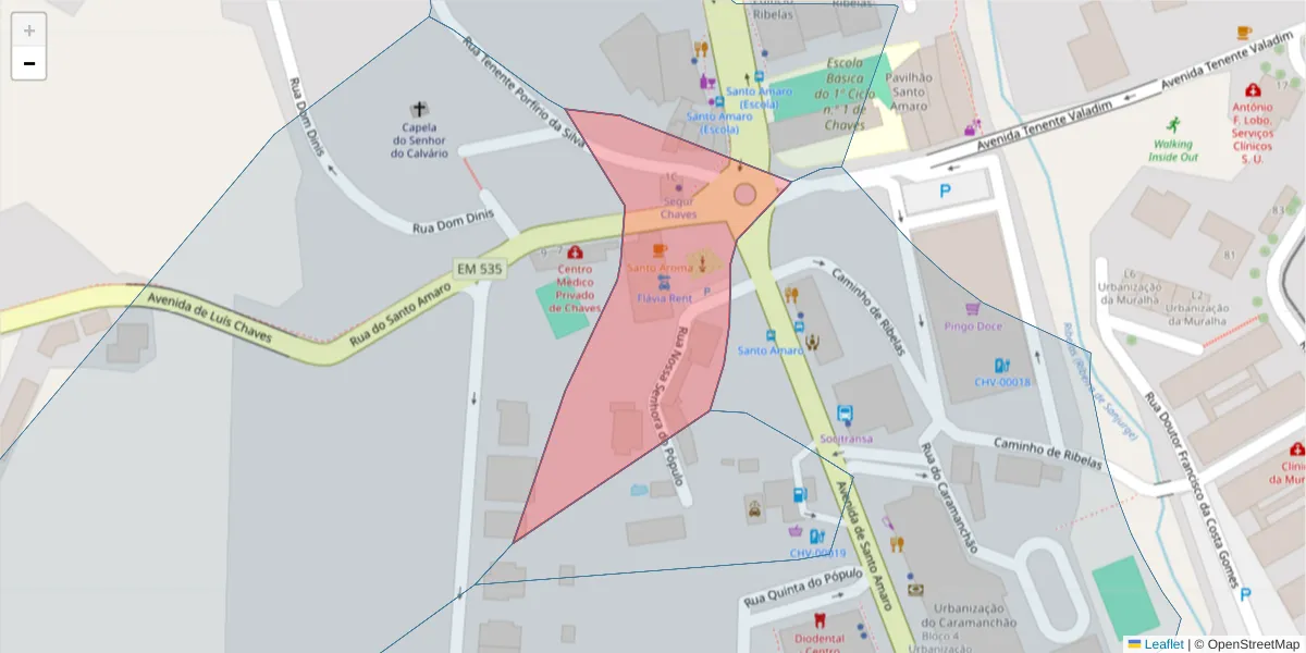 Mapa detalhado do código postal 5400-056 com limites, códigos postais vizinhos e agências dos correios