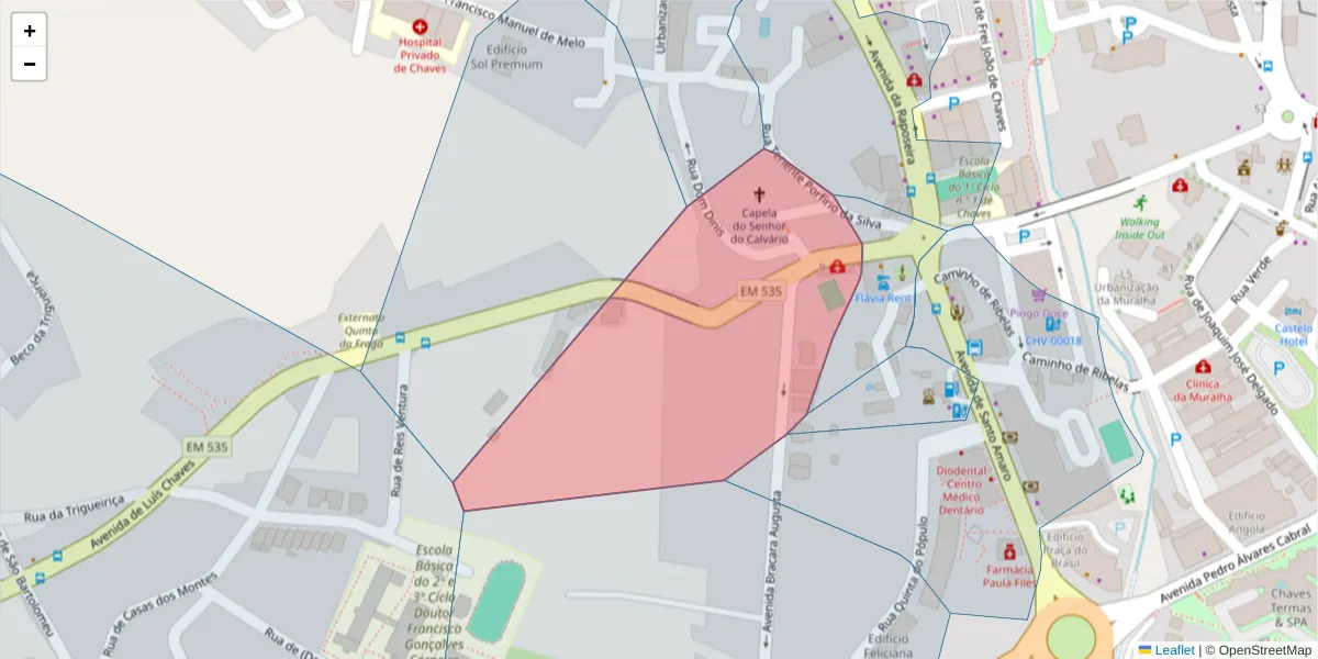 Mapa detalhado do código postal 5400-057 com limites, códigos postais vizinhos e agências dos correios