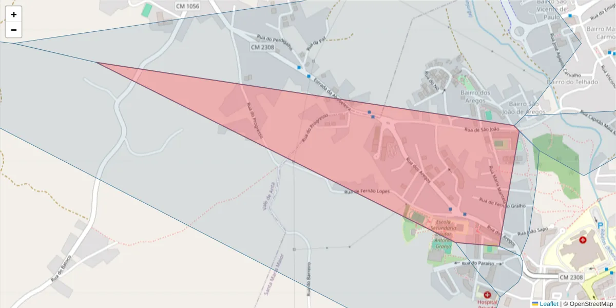 Mapa detalhado do código postal 5400-091 com limites, códigos postais vizinhos e agências dos correios