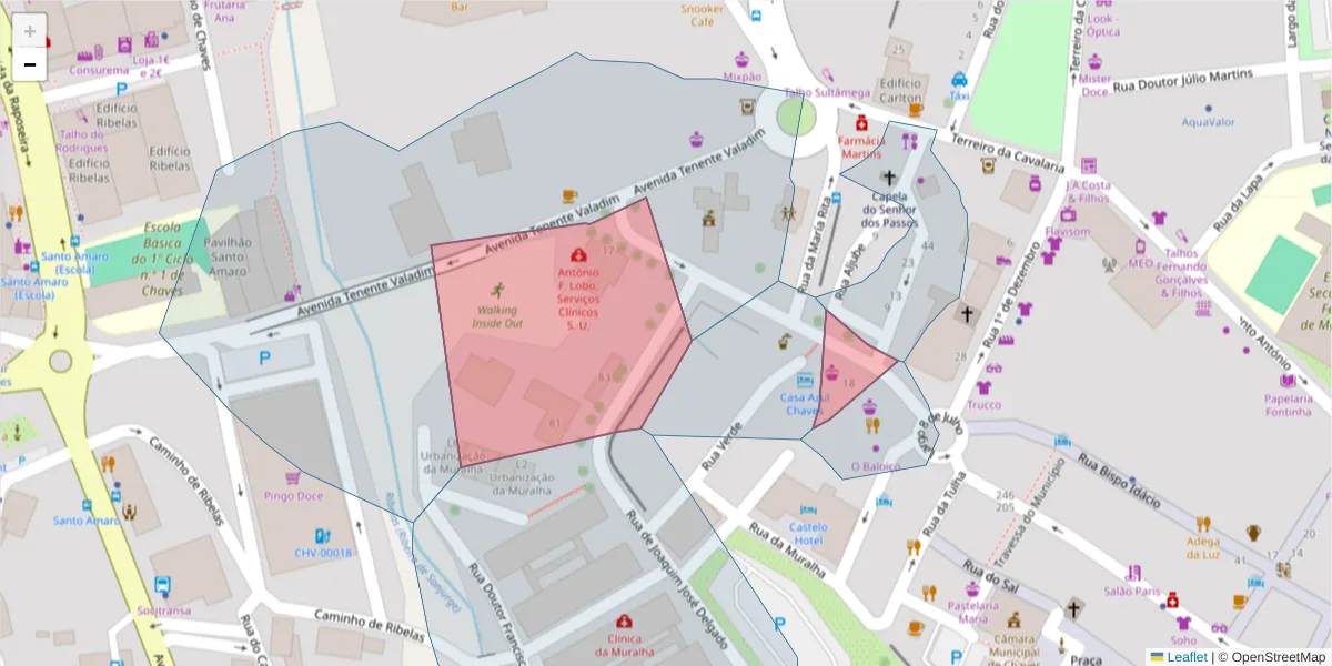 Mapa detalhado do código postal 5400-098 com limites, códigos postais vizinhos e agências dos correios