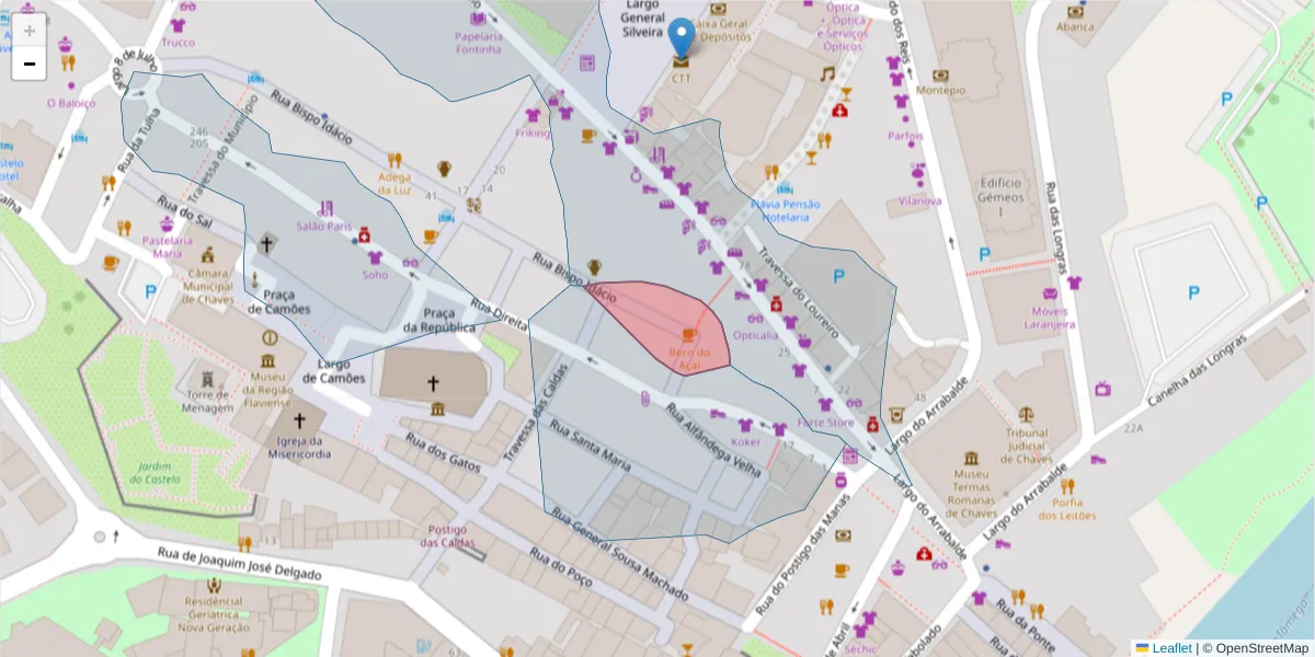 Mapa detalhado do código postal 5400-126 com limites, códigos postais vizinhos e agências dos correios