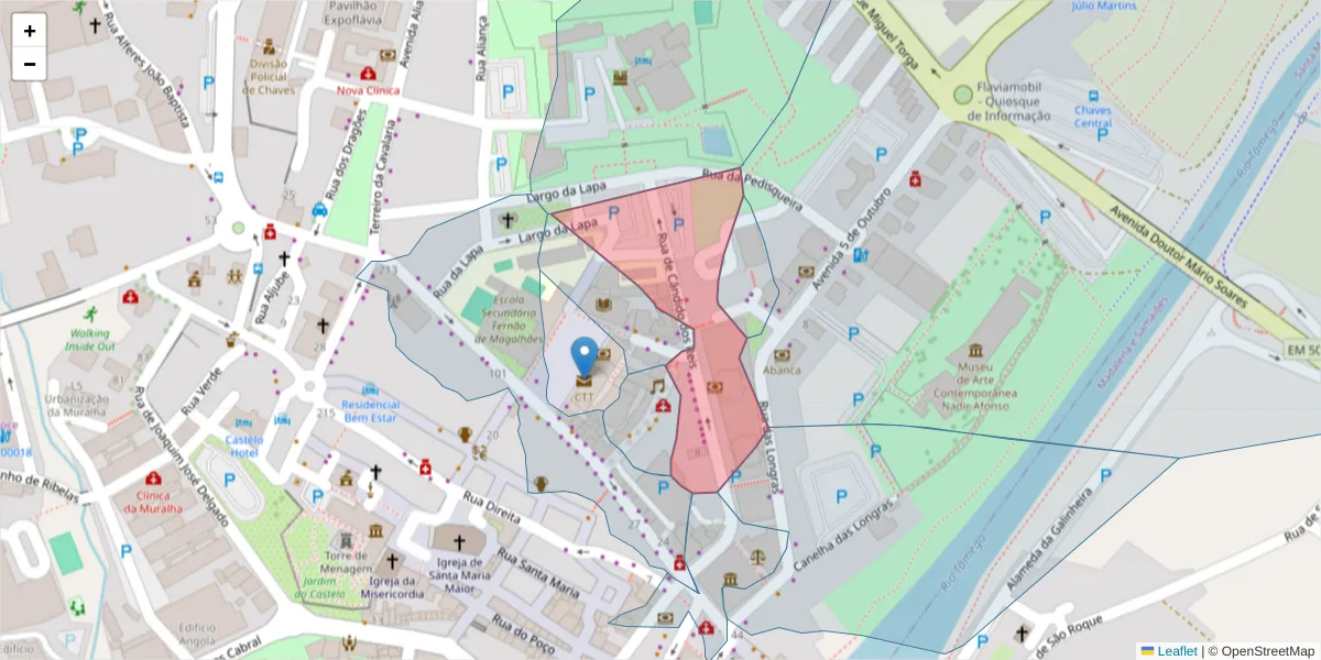Mapa detalhado do código postal 5400-163 com limites, códigos postais vizinhos e agências dos correios