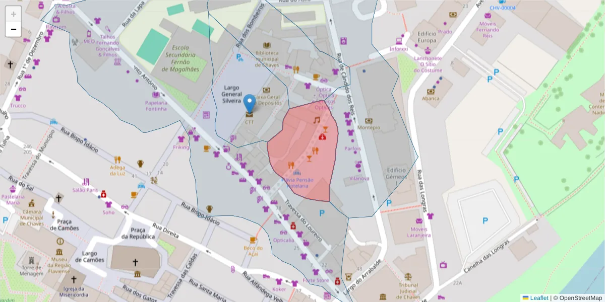 Mapa detalhado do código postal 5400-164 com limites, códigos postais vizinhos e agências dos correios