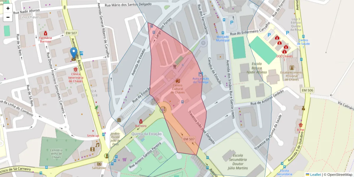 Mapa detalhado do código postal 5400-231 com limites, códigos postais vizinhos e agências dos correios