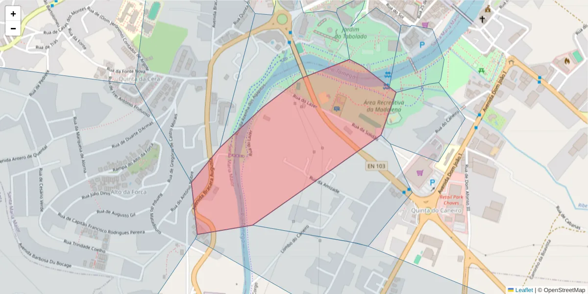 Mapa detalhado do código postal 5400-264 com limites, códigos postais vizinhos e agências dos correios